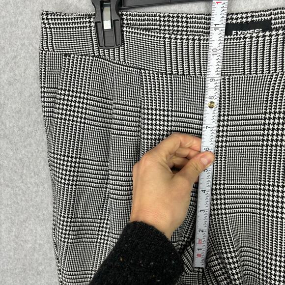Express Pants Women Medium Black White Houndstooth Plaid Pleated Trouser Ankle - Picture 7 of 11